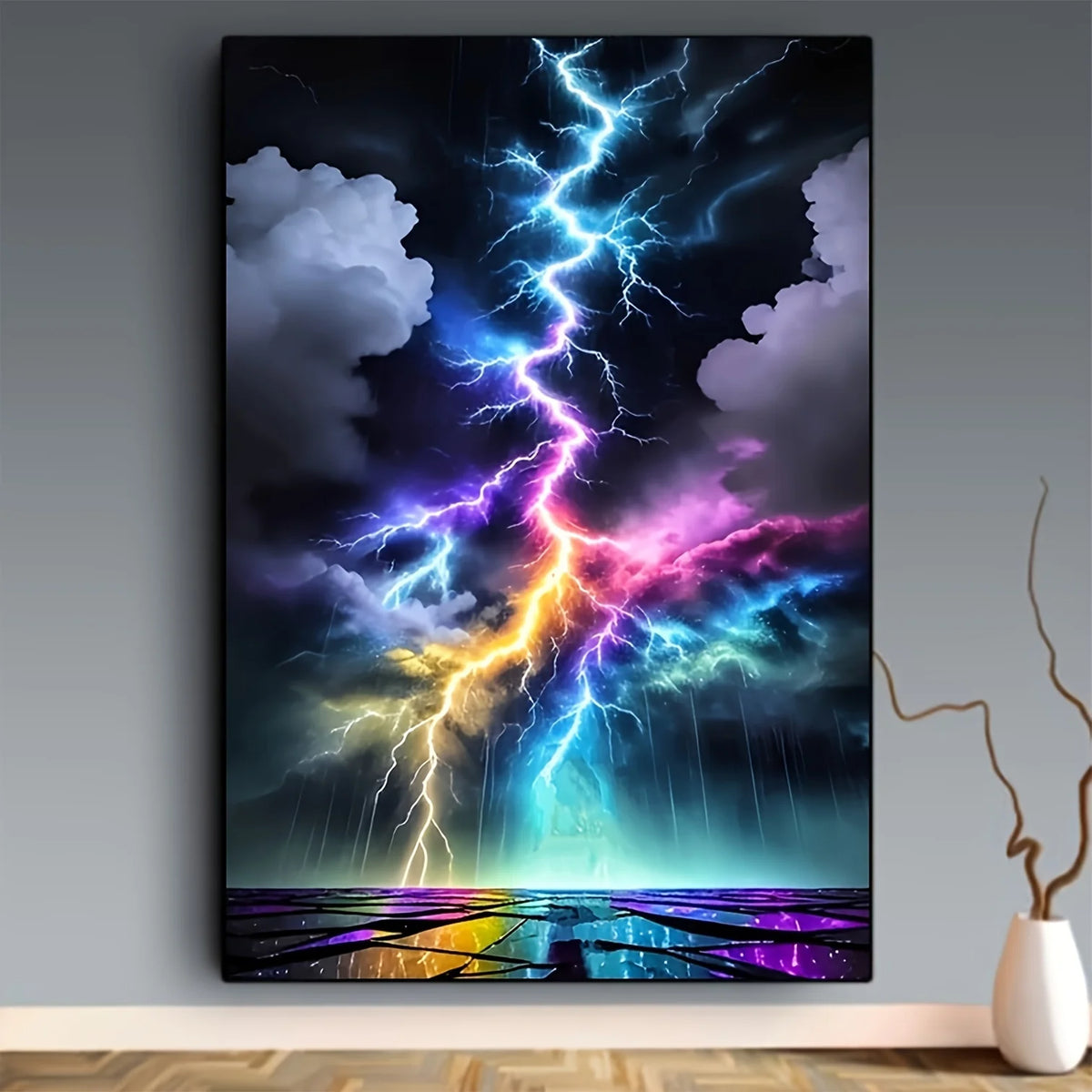 peinture diamant orage éclairs bleu violet jaune toile artistique diamants résine kit mural
