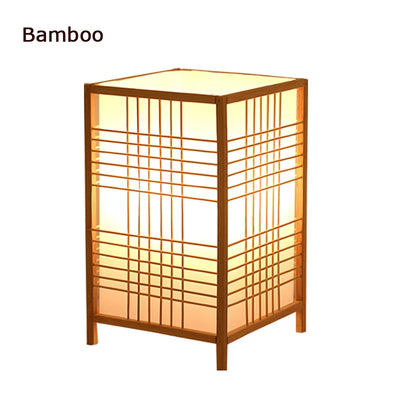 Lampe de chevet en bambou tressé design japonais vue de face