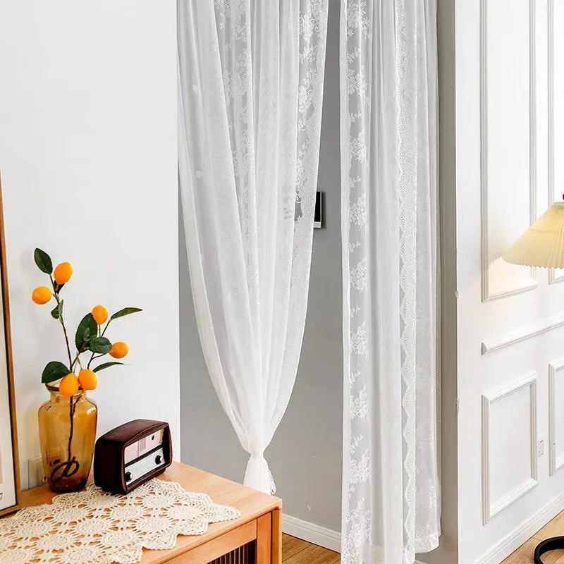 rideau blanc dentelle transparent classique dorés salon chambre 140x100cm 140x160cm