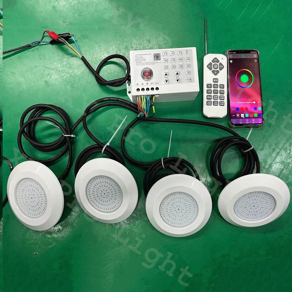 lumière sous marine piscine led rgb blanc moderne adhésif contrôleur bluetooth adaptateurs fixations
