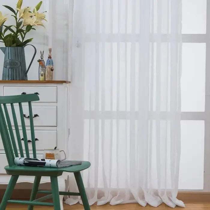 rideau blanc translucide gaze lin moderne anneaux fenêtre salon chambre