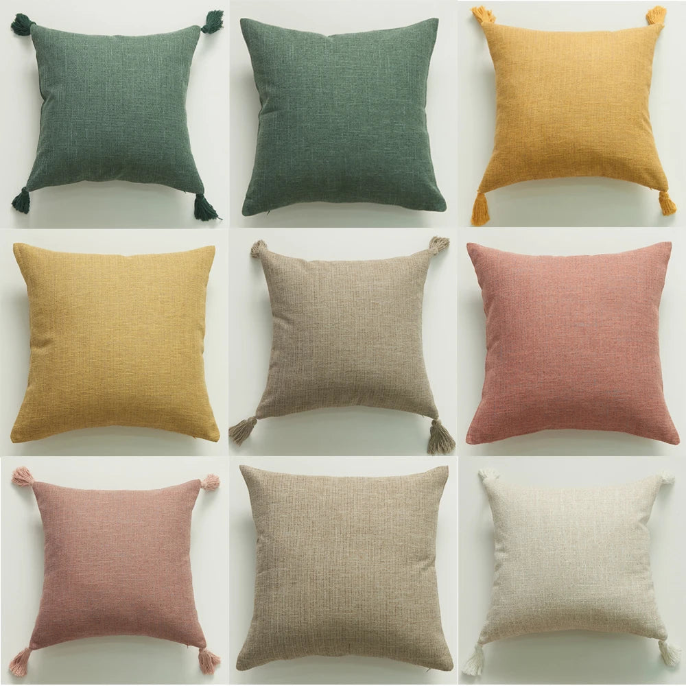 coussin carré moderne texture lin beige clair maison voiture décoration