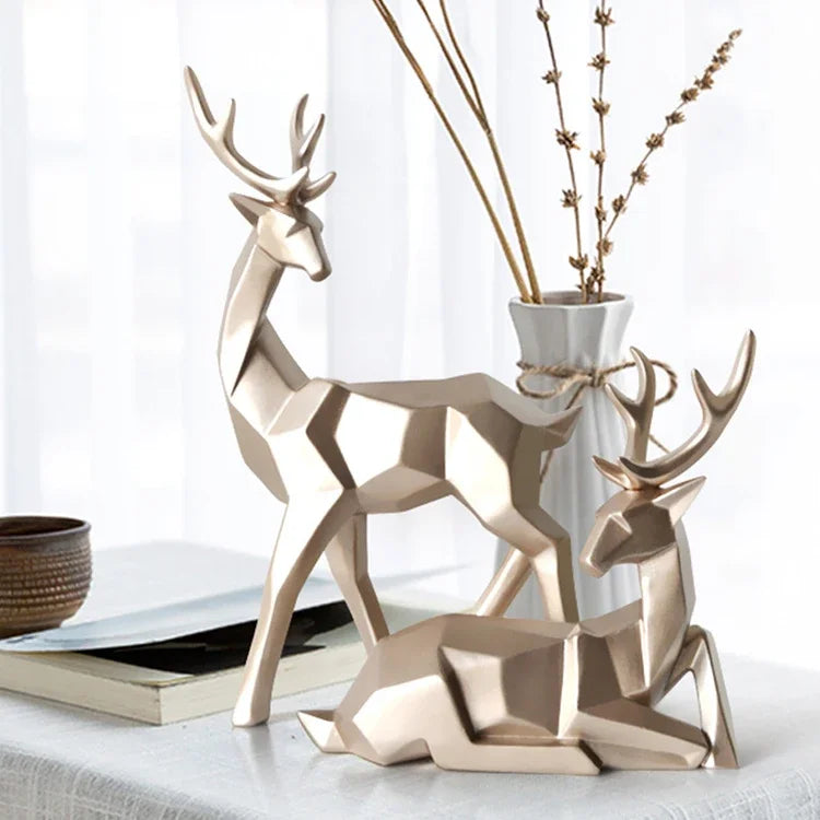 statuette cerf doré noir bleu blanc géométrique moderne ornement porte bonheur décoration intérieure transparent
