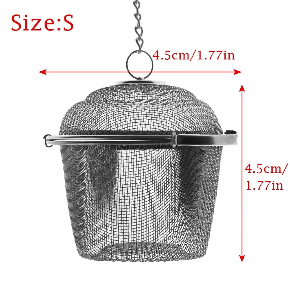 infuseur thé maille fine chaîne boucle moderne argenté filtre épices cuisine théière herbes thé