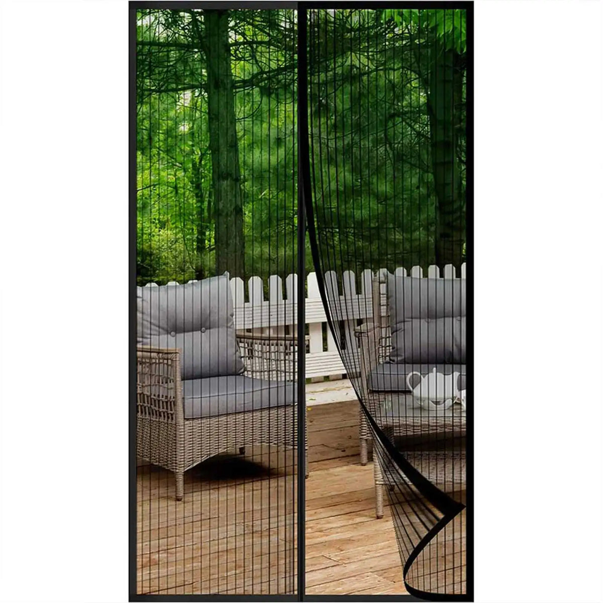 rideau moustiquaire noir polyester coton traité insecticide maille fine aimants fermeture automatique moderne plié