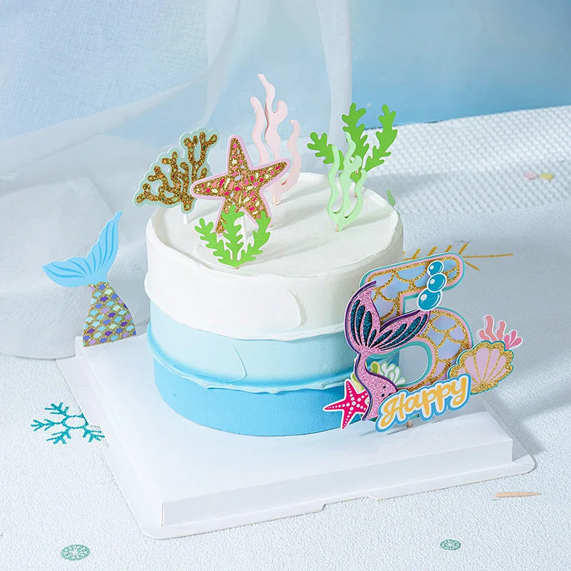 décoration gâteau poisson licorne étoile mer algues bulles coquillages thème sous marin fête anniversaire