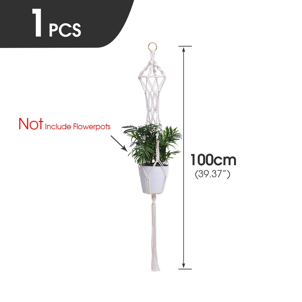 support plante suspendue macramé blanc fait main décoration jardin intérieur boho corde coton