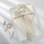 serviette capuche chats absorbante microfibre bleu clair rose pâle miroir crème inclusion unique