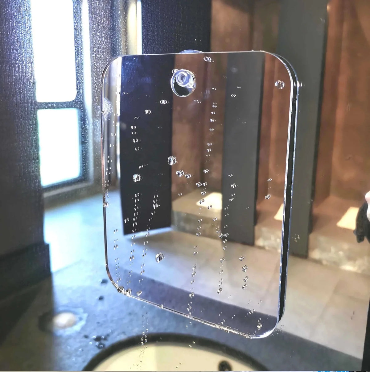 miroir moderne ventouse argenté portable transparent rasage pouces utilitaire