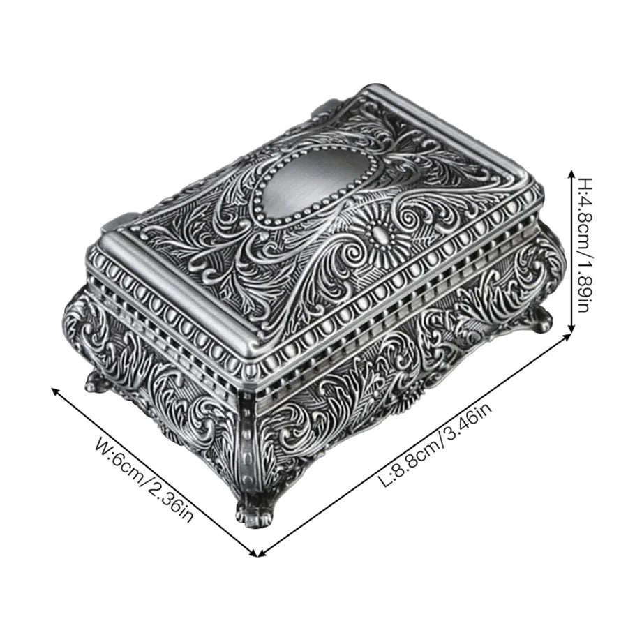boîte bijoux argentée ornements floraux classique réutilisable rangement bijoux baroque cadenas vintage