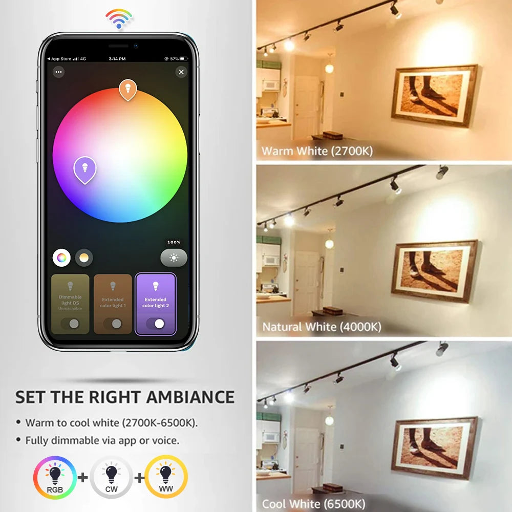 ampoules led intelligentes gu10 rgb blanc modernes controle zigbee app mobile 5w 249 2000lm