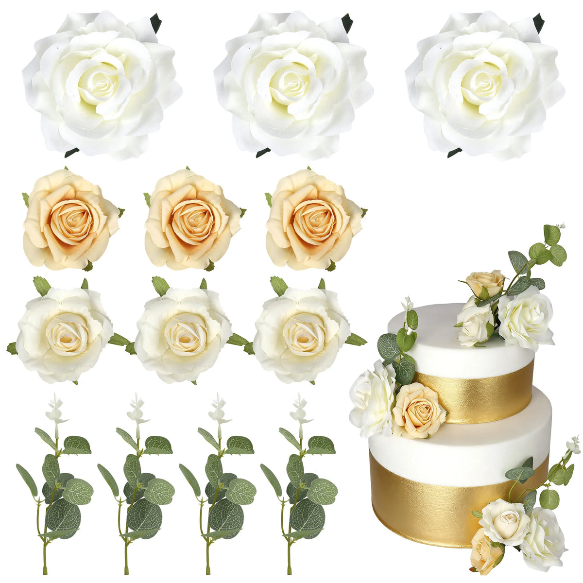 décoration gâteau fleurs roses blanches pêche eucalyptus mariage anniversaire romantique champêtre