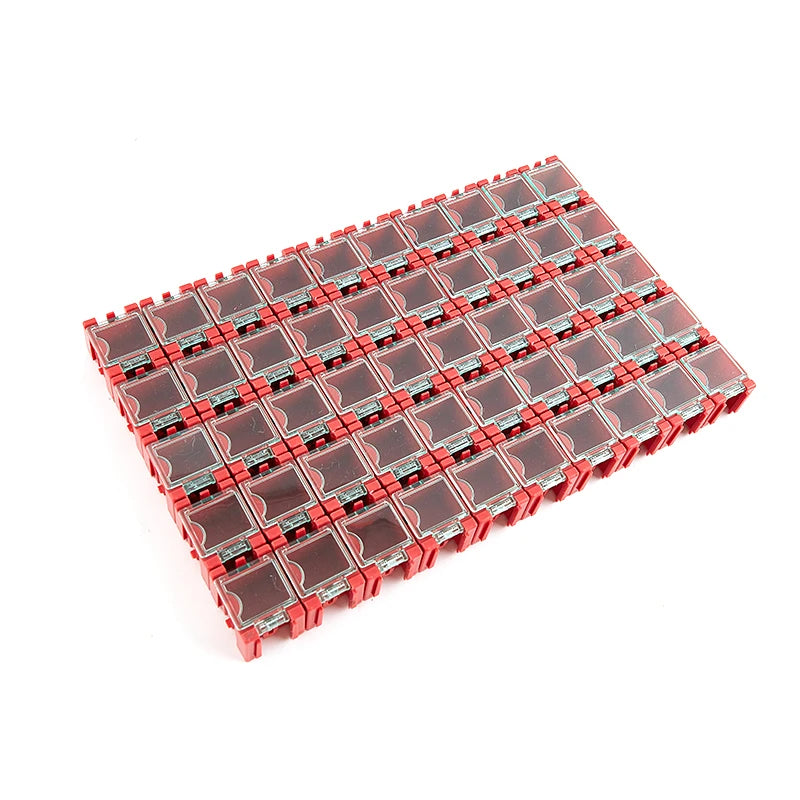 boîtes rangement électroniques transparentes vert rouge bleu jaune noir pratiques clips compactes