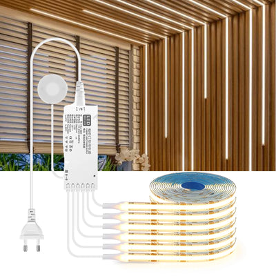 Bande LED plafond intégrée COB linéaire installée dans un salon moderne