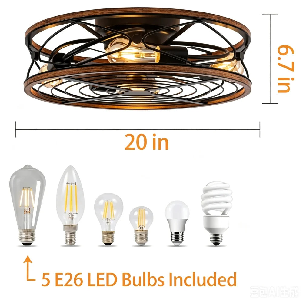 ventilateur lampe noir mat rustique modernes pales lisses éclairage domestique télécommande led invisible certifications