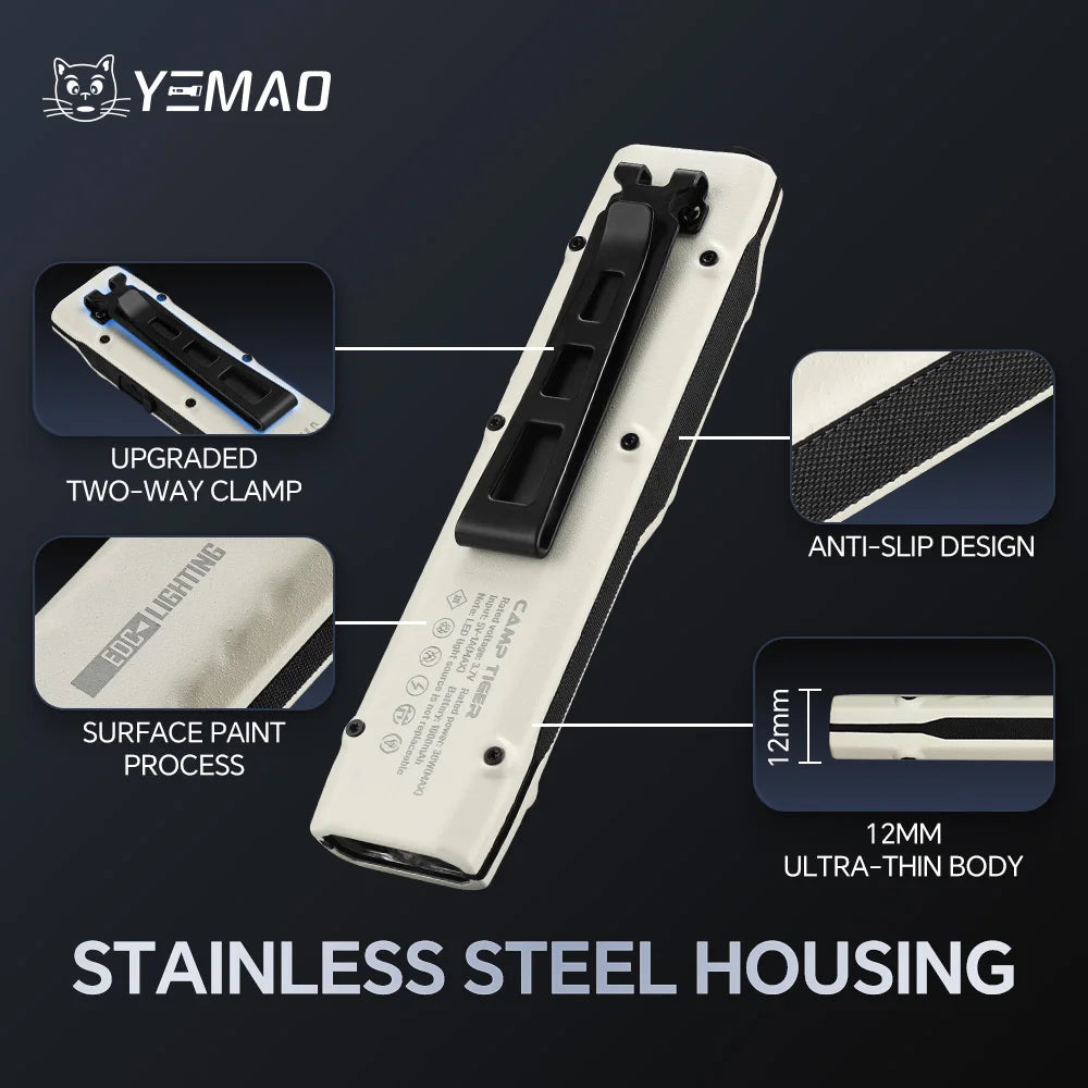 lampe torche tactique led rechargeable uv argent noir moderne compact clip antibruit