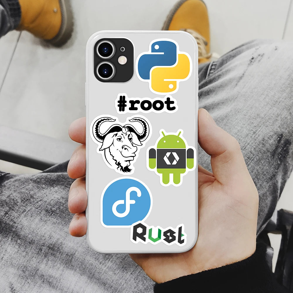 stickers technologie logos python docker linux node js cartoonesques adhésifs adultes adolescents