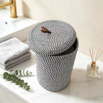panier rangement corbeille linge noir blanc rayures diagonales moderne respectueux environnement poignée cuir
