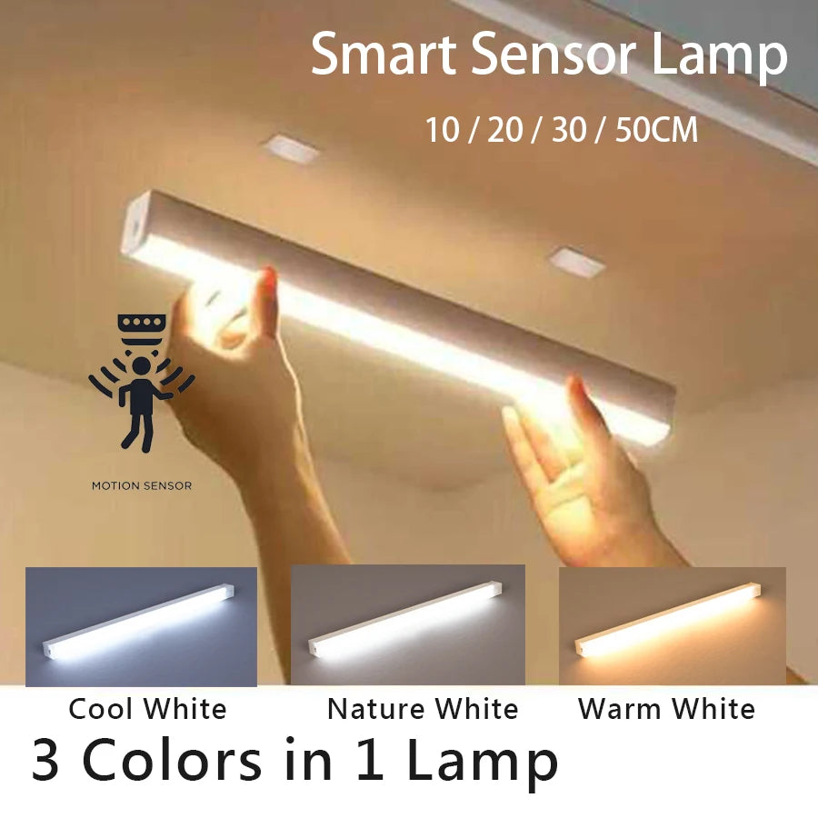 lampe led rechargeable sans fil capteur mouvement veilleuse portable 10 20 30 50cm blanc
