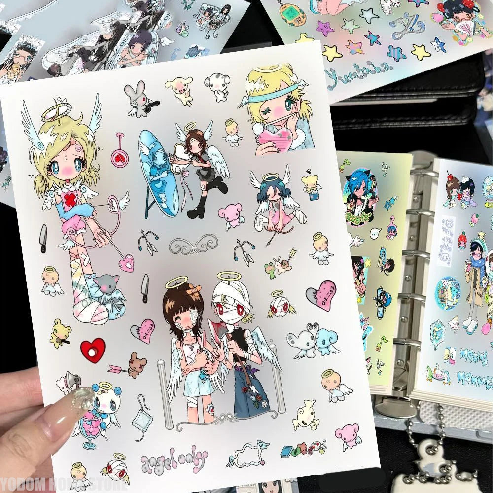 sticker kawaii autocollants mignons dessins animés personnages animaux coeurs floraux pvc multicolores scrapbooking téléphone