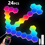 lampe murale hexagonale multicolore modulaire télécommande application moderne portable adjustable folding