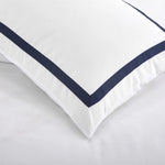 parure lit complète housse couette taies oreiller bleu marine rayures blanches