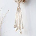 décoration boho macramé blanc tissé main boules bois fleurs séchées planter suspendu