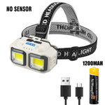 lampe frontale led beige noir rayures ajustable mode camping pêche charge usb type