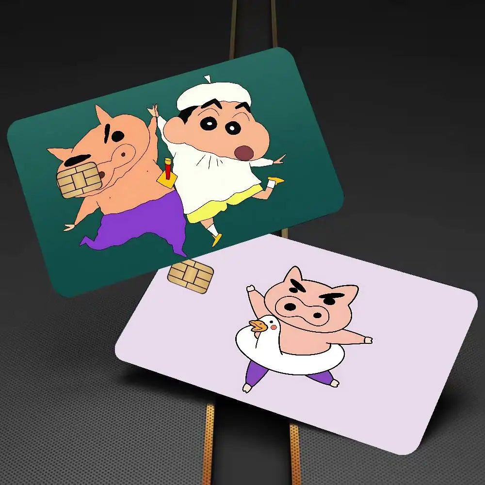 autocollants protection cartes bancaires dessins animés personnages porc oiseau violet vert blanc illustration