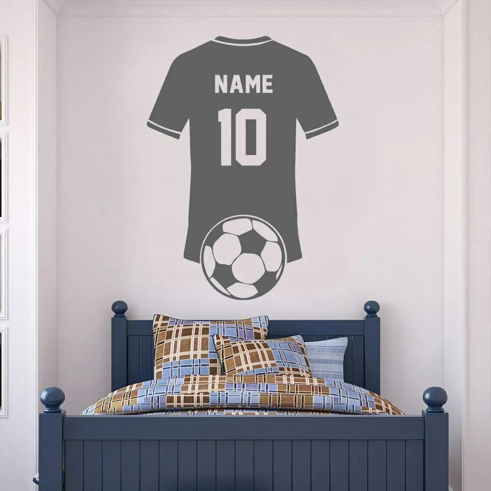 sticker mural sportif maillot football ballon nom numéro noir bleu vert gris adhésif chambre
