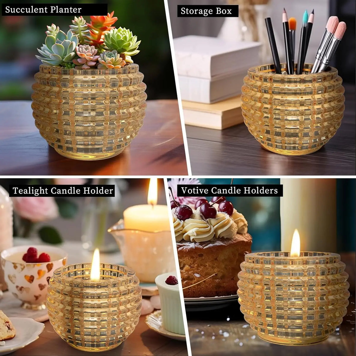 supports bougies transparents moderne rayures horizontales bougie rouge doréDecoration maison fêtes