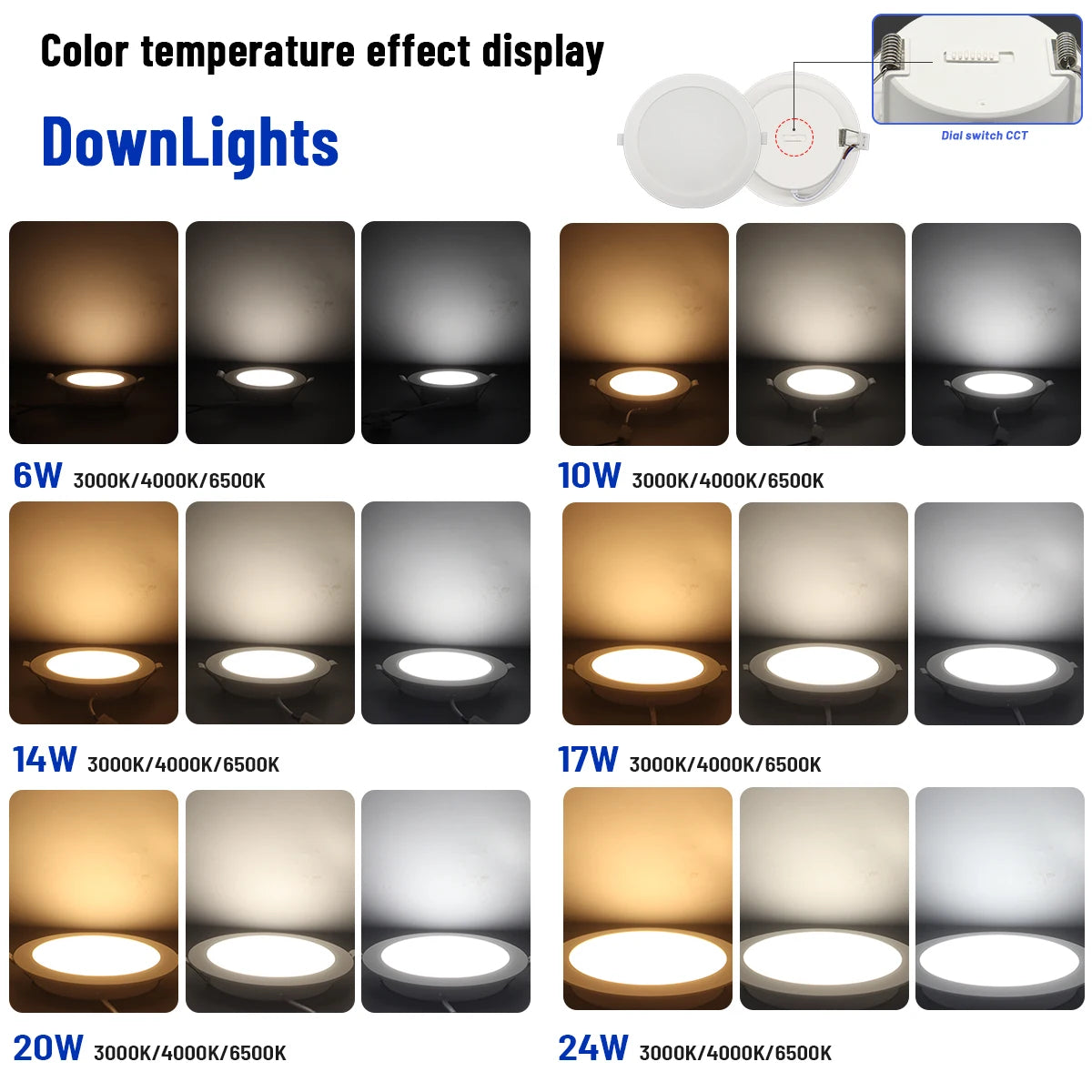 Spot LED Blanc Noir 75mm 90mm 120° 38° 90° interrupteur CCT moderne