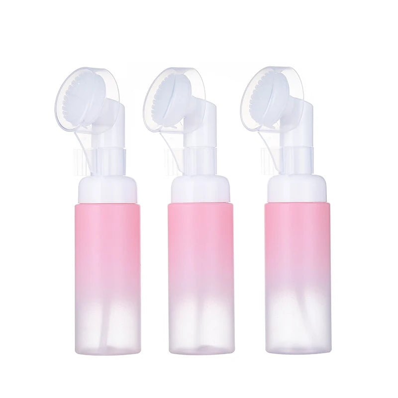 flacon mousse voyage 60 ml distributeur savon liquide brosse visage silicone transparent blanc rechargeable