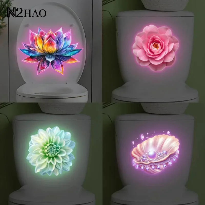 sticker decoratif toilette multicolore fleurs lotus 3d adhesif salle bain deco maison
