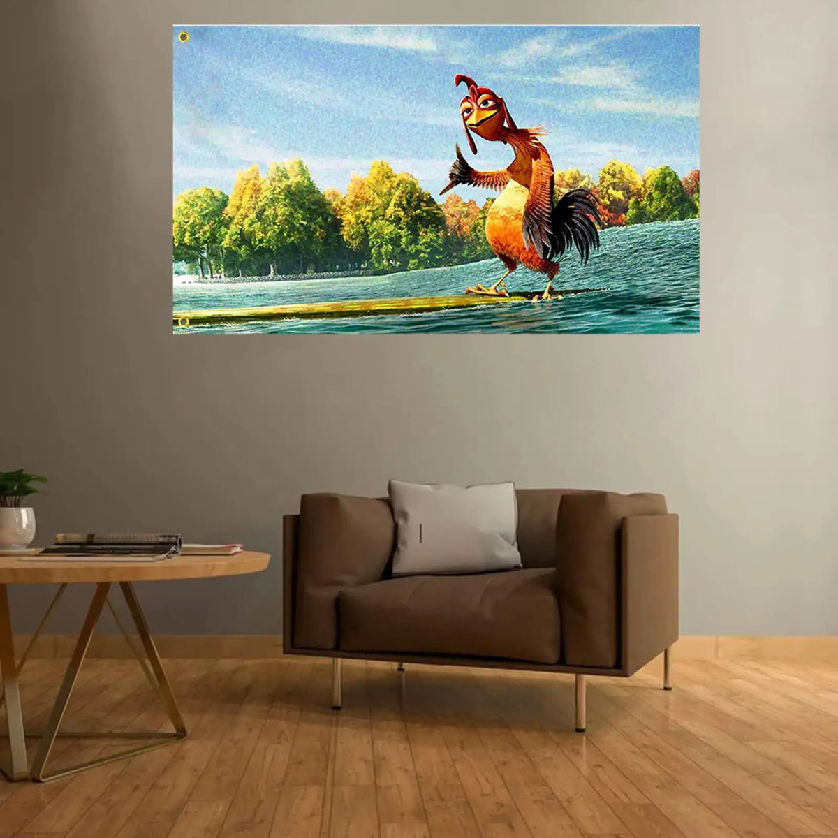 affiche murale coq moderne orange noire blanche bleue verte marron opaque 150x90cm decoration interieur