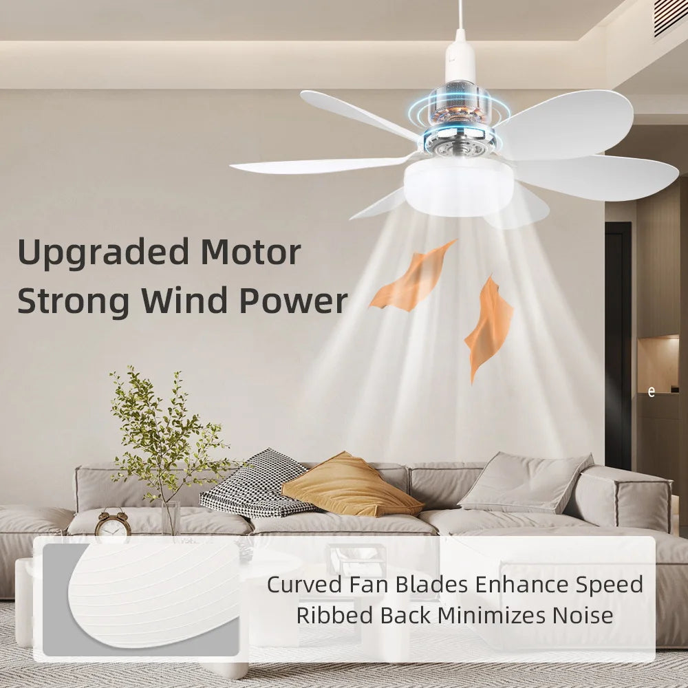 ventilateur lumière led télécommande réglable intensité éclairage moderne blanc lisse
