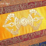 serviette table brodée ornements floraux orange bleu marine rouge classique fait main pâques table