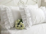 taie d'oreiller coton blanc vintage volants dentelle lit mariage chic