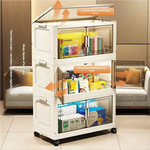 armoire rangement modulable pliable beige roulettes portes translucides jouets maison