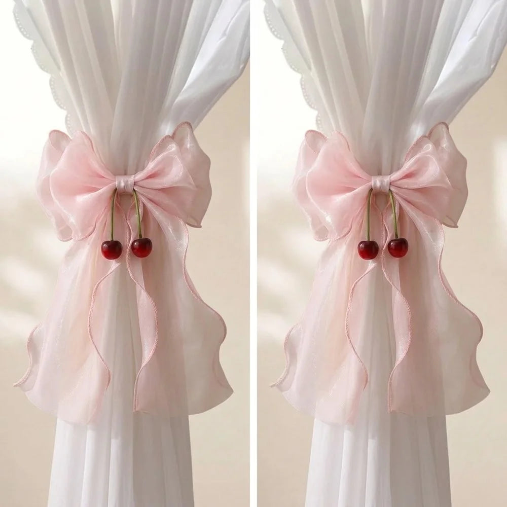 accessoires rideaux decoration maison rose rouge blanc rubans texturés semi transparents