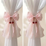 accessoires rideaux decoration maison rose rouge blanc rubans texturés semi transparents