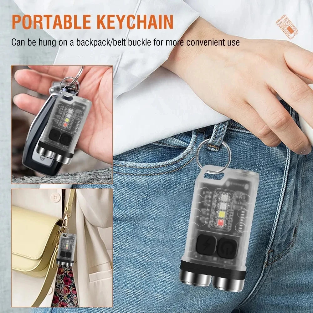 lampe torche rechargeable portable led porte clés compact moderne boutons commande noir transparent