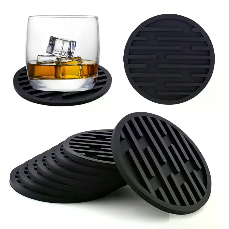 coasters ronds antidérapants silicone couleur noir rouge vert bleu marron blanc rayures horizontales moderne