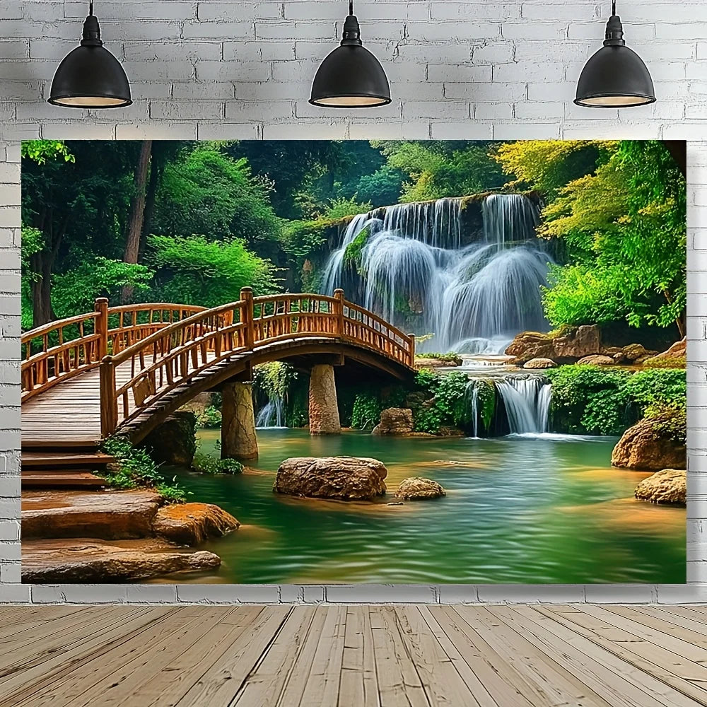 toile d'art paysagère cascade pont naturelle verte anniversaire mariage décoration événement familial festive