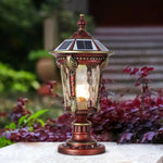 lampe solaire extérieure led bronze ornements dorés éclairage jardin classique économie energie ip55 aluminium