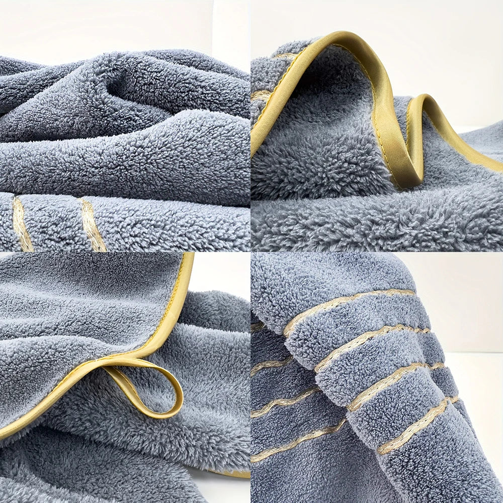 serviettes bain blanches grises bleu marine rayures dorées absorbantes maison bain moderne 70x140cm