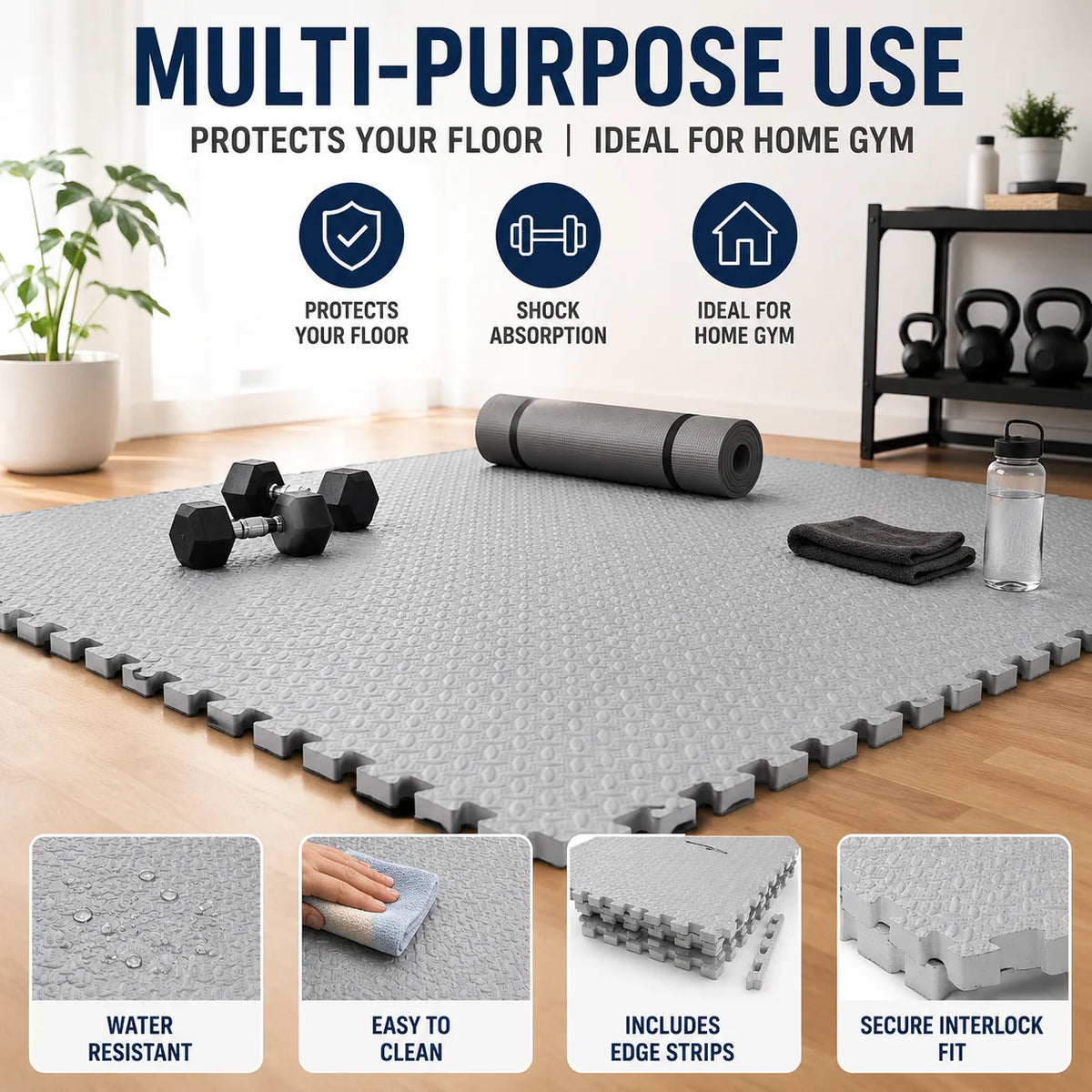 tapis sol mousse eva pouce interlocking gris clair texture ovale moderne pièces