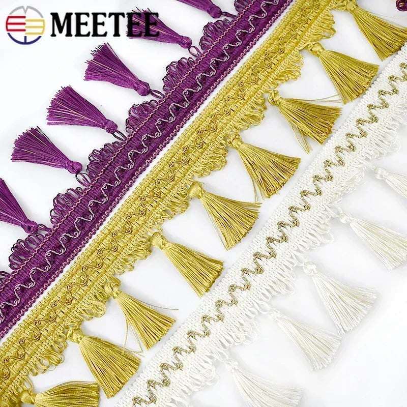 ruban pompons violet marron doré décoration mariage tissu polyester franges élégant accessoire broderie tassel