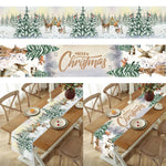 tableau table noël motifs arbres flocons guirlandes rouge blanc vert or traditionnel festive decoration