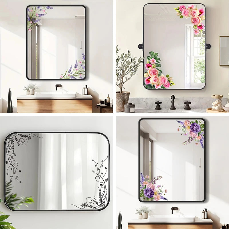 autocollants muraux fleurs colorées moderne adhésifs amovibles miroir salle bain porte douche or blanc